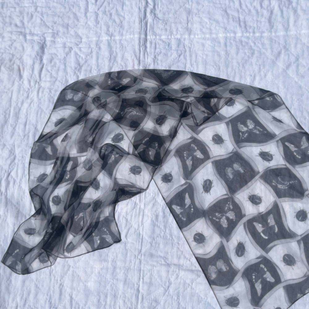 Sheer Black Insect-Print Scarf - Lightweight Fashion Wrap